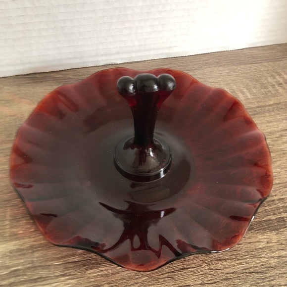 Vtg Anchor Hocking Ruby Handled Dish - Picture 2 of 12